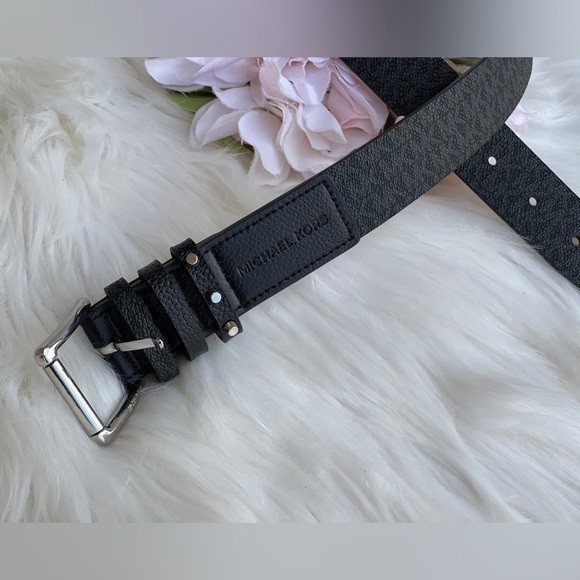 Michael Kors Women's Triple Loop Studded Black Logo Belt - Picture 5 of 14